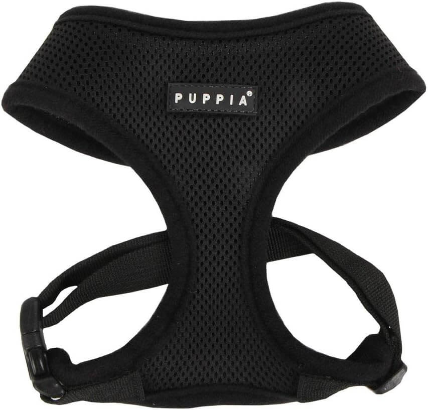 Puppia Soft Dog Harness No Choke Over-The-Head Triple Layered Breathable Mesh Adjustable Chest Belt and Quick-Release Buckle, Black, Medium